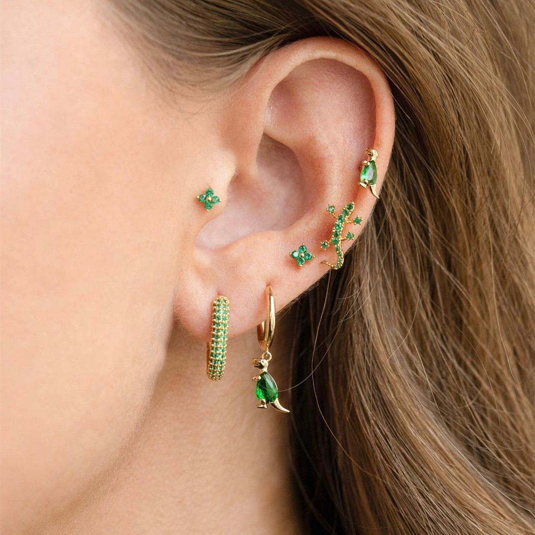 Fashion Dinosaur Copper Inlay Zircon Ear Studs 5 Pieces