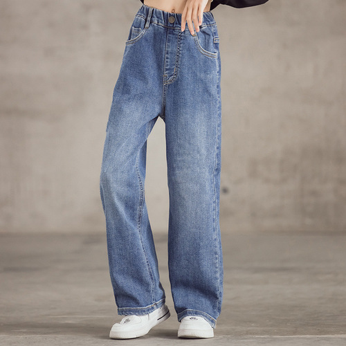 Girls jeans autumn wear  autumn and winter new children's wear long pants solid color wide leg pants girls straight pants