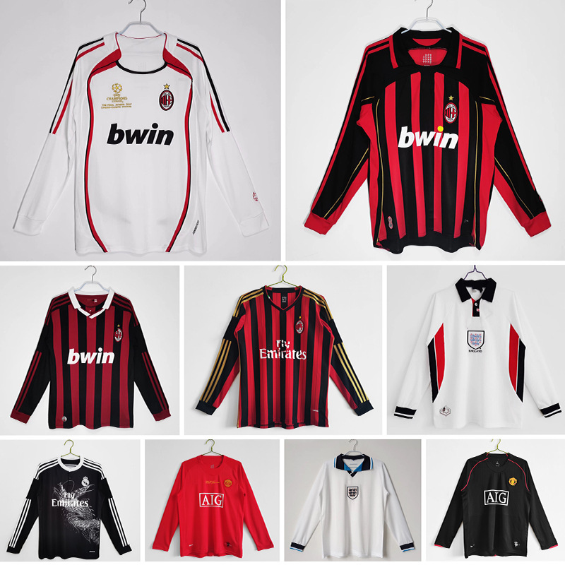 AC Milan Retro Champions League Manga larga No. 22 Camiseta de fútbol inglesa No. 9 Juego de camiseta de Inji