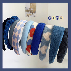 Klein Blue Headband for Women, Korean Autumn/Winter High-End Felt Band, Wide Edge High Crown Face Washing Hair Pin Accessory