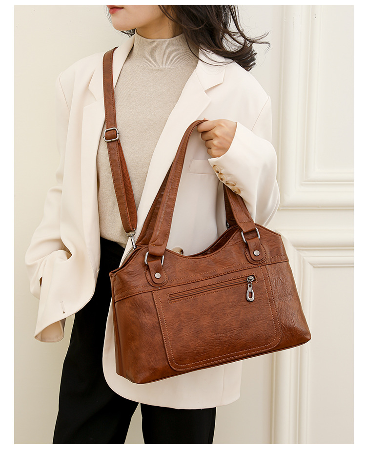 Frauen Tasche 2023 Neue Single Schulter Diagonal Straddle Handheld Tote Tasche frauen Große Kapazität Gewaschenes Leder Tasche Frauen der Tasche_voghion.com