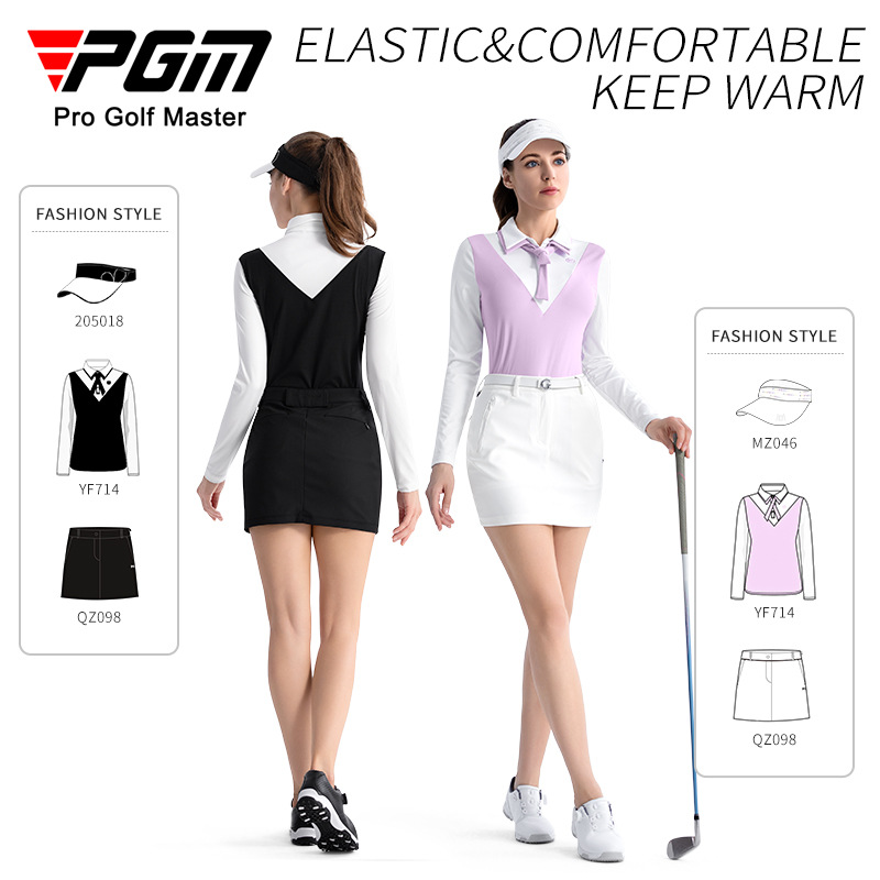 Áo polo nữ golf PGM dài tay cổ V co giãn cao, ôm mông — YF714-đen POLO dài tay, YF714-Màu tím nhạt POLO dài tay, YF714-Màu xám POLO dài tay