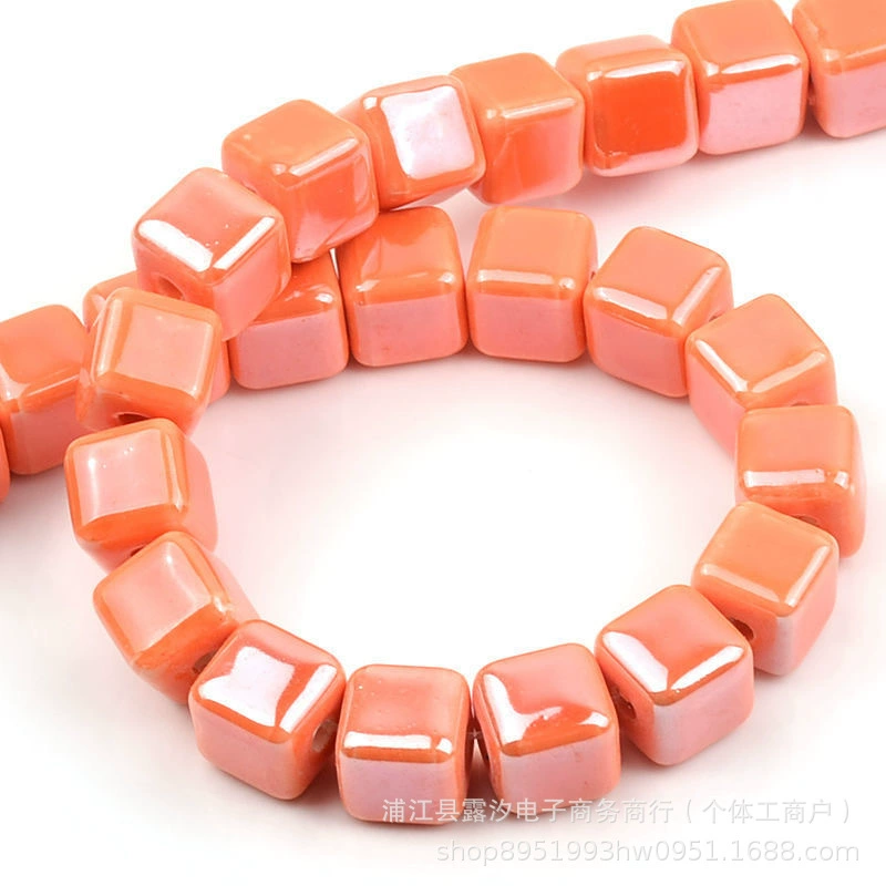 Handmade Ceramic Square Beads, 6/8/10 mm Polished Glazed Cubes for Necklace & Bracelet