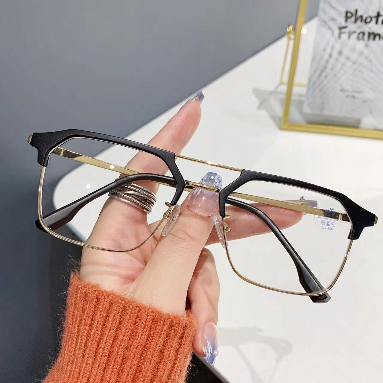 Minimalist Metal Double-beam Blue Light Blocking Glasses For Men_voghion.com