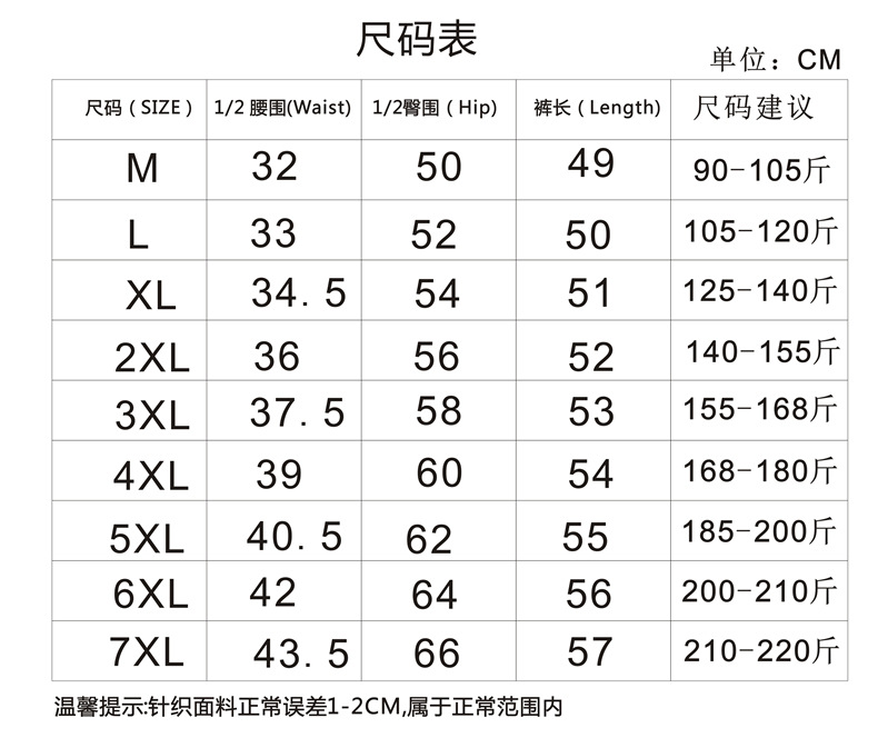 7XL 尺码表