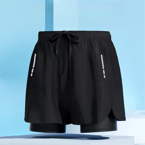 Summer men's double-layer anti-embarrassment plus size loose swimming trunks four-corner quick-drying adult professional sports swimming trunks wholesale