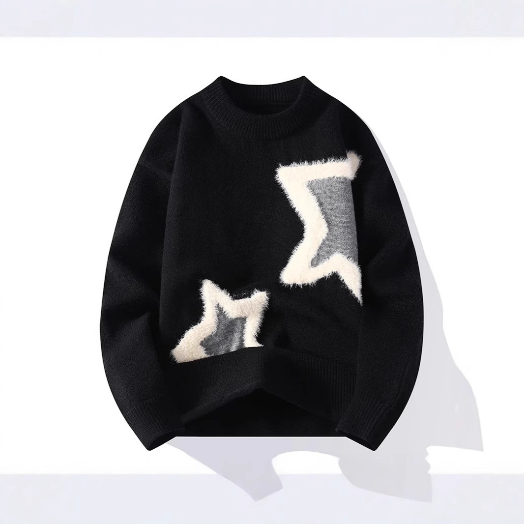 Trendy Color-Block Knit Sweater – Oversized Unisex Pullover For Winter (Green/Khaki/Red/White/Black, M-3XL)_viptrois.com