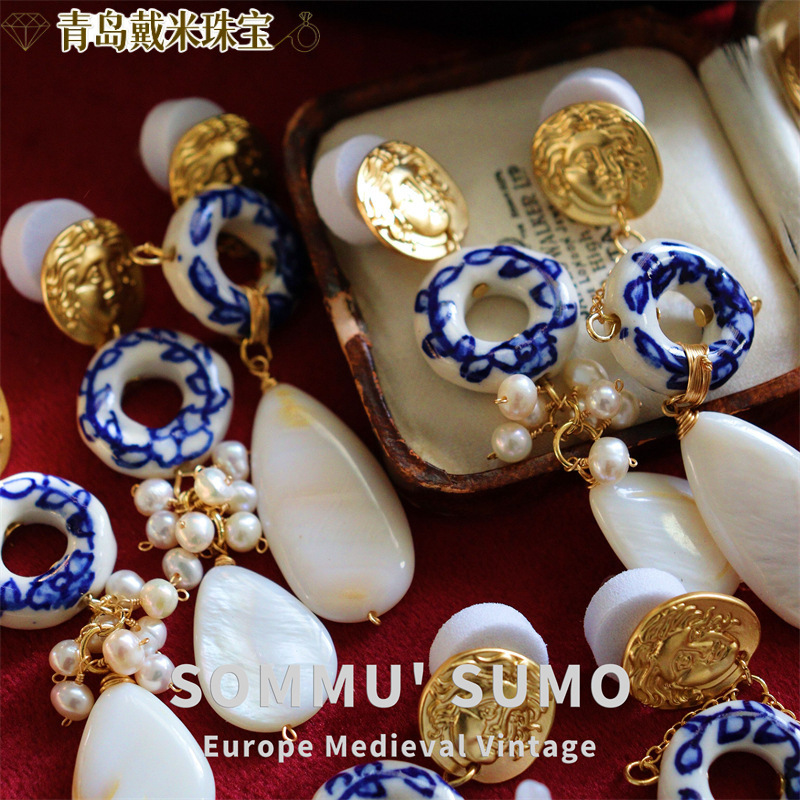 [索伦托之旅] 意大利小众陶瓷古罗马阿波罗金币镀金天然珍珠耳钉