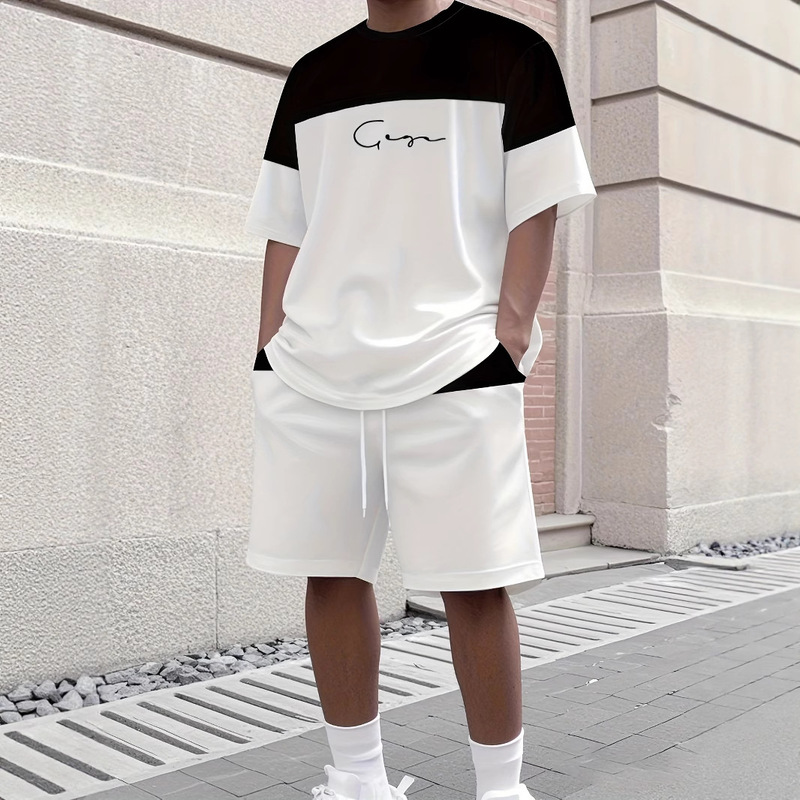 2025 Cross-Border Sports T-Shirt Summer Men's Casual Fashion Simple Trendy Shorts Daily Jogging Fashion Set 2025 Cross-Border Sports T-Shirt Summer Men's Casual Fashion Simple Trendy Shorts Daily Jogging Fashion Set