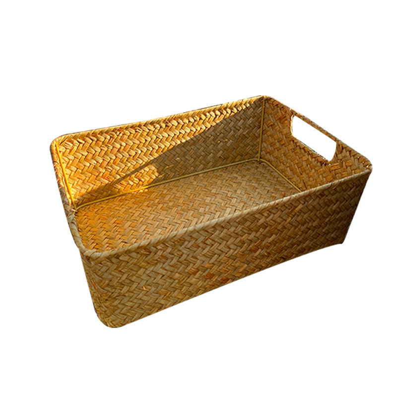 Cesta de almacenamiento de tejido de algas de mar, caja de acabado de tejido manual, mesa, cesta pequeña, bocadillos, caja de almacenamiento de artículos portátiles