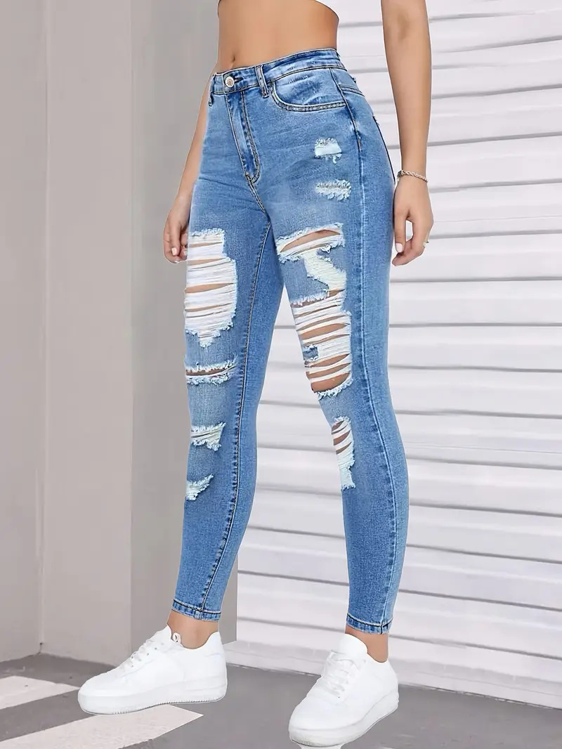 Pantalon en jean moulant et polyvalent à taille haute, élastique et ajouré, tendance 2025, pour femmes, collection européenne et américaine._voghion.com