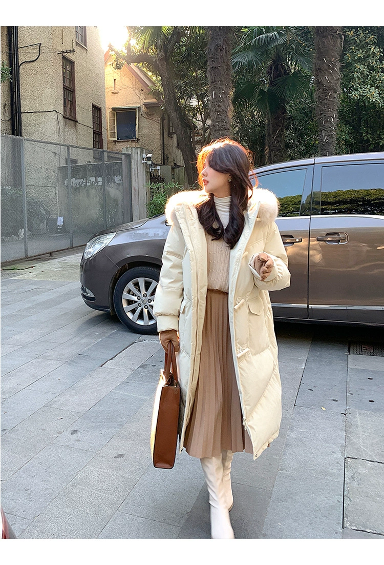 Long down jacket with hood, duck down