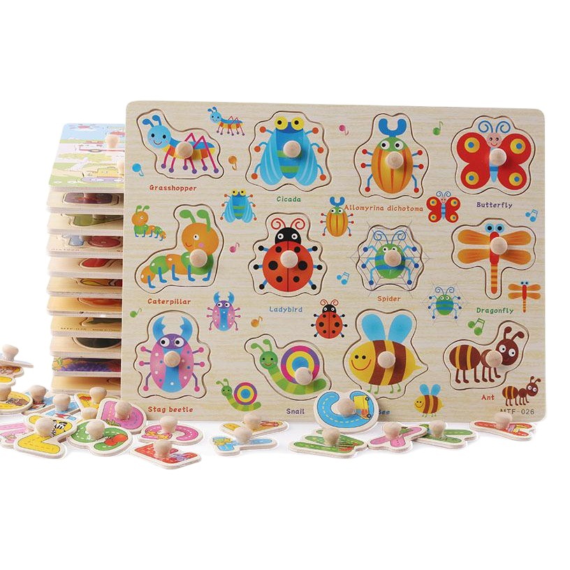 Juguete de rompecabezas cognitivo de madera para niños con números, letras, animales y tráfico, personalizable para suministro a vendedores ambulantes.