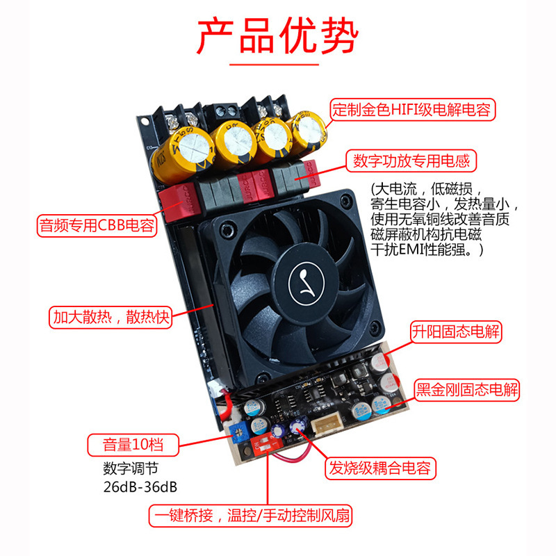 3002纯后级数字功放板大功率TPA3255立体声300WX2桥接单声道600W|undefined