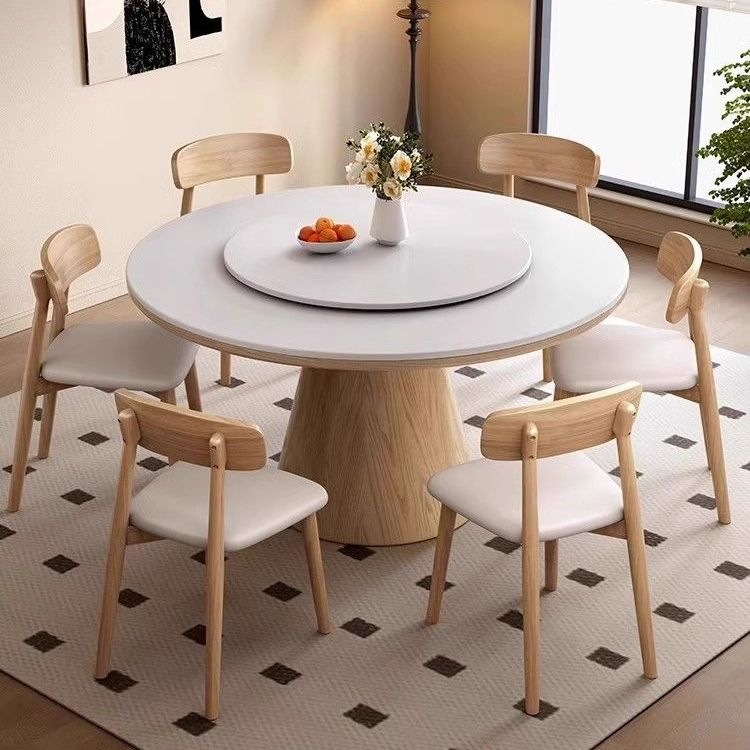 Lichong light luxury slate dining table and chair set for home use, suitable for small apartments, round dining table, hotel induction cooker, solid wood dining table