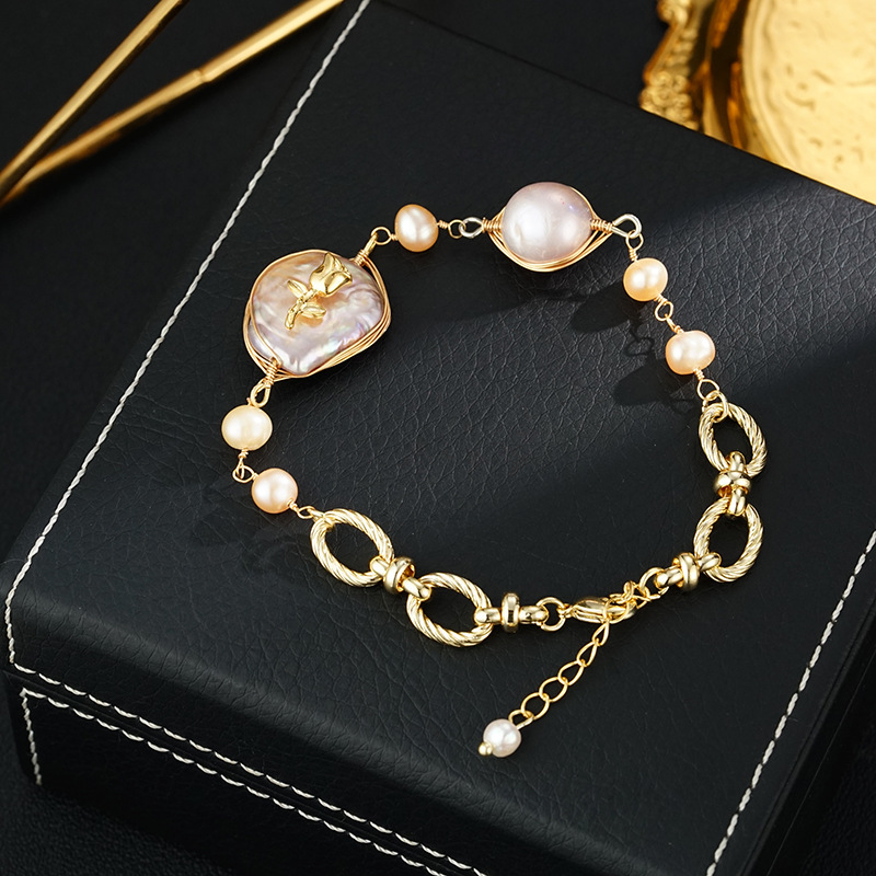 [Monet Rose] Baroque Pearl Bracelet Niche High-grade Bracelet Women's Copper Plated 18k Gold Bracelet