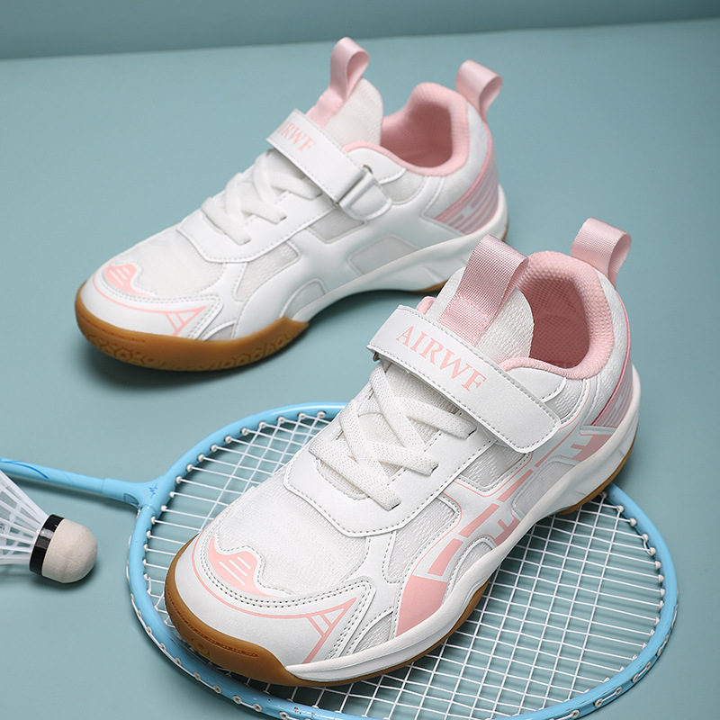 Zapatos de bádminton para niños velcro zapatos deportivos profesionales para niños y niñas respirantes mallas zapatos de entrenamiento de amortiguación suave