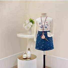 25秋冬新款女大童全棉百搭上衣圆领卡通电动车印花长袖T恤