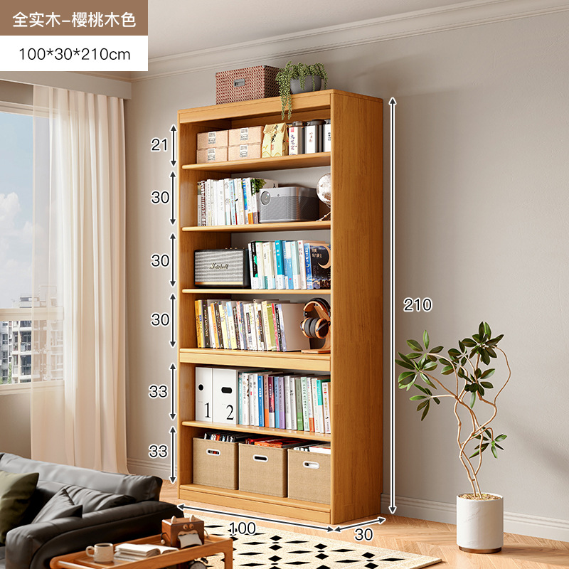 Estantes de estantería de madera maciza, piso a piso, sala de estar integrada, armario de almacenamiento de pared completa, estantería doméstica de color nogal