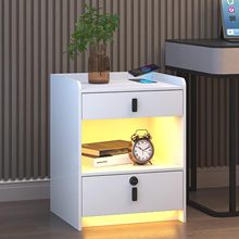 充电站LED带抽屉的床头柜带 USB 端口现代侧桌,卧室客厅的床头柜