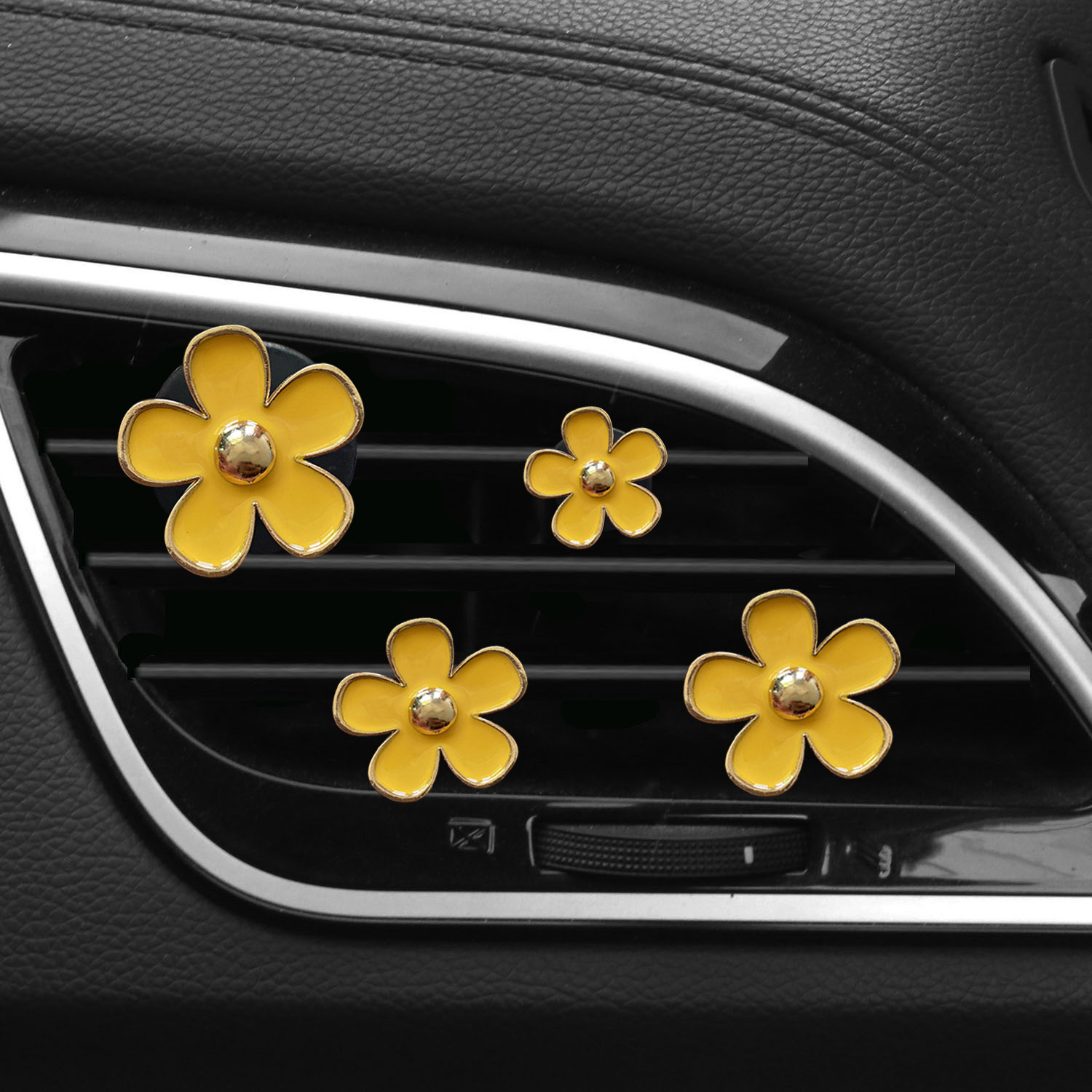 Crisantemo pequeño aire acondicionado salida de aire clip de perfume aleación pequeña margarita flor de cinco pétalos salida de aire del coche decoración de perfume