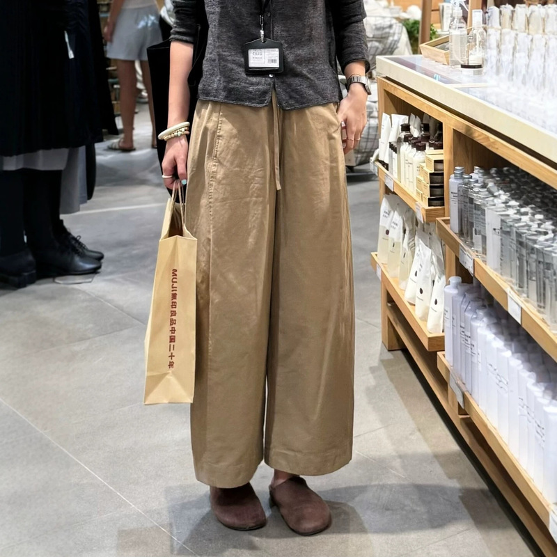 Spring and Summer Relaxation Vibes! Washed Cotton Loose Wide-Leg Khaki Casual Pants, Cropped Length Spring and Summer Relaxation Vibes! Washed Cotton Loose Wide-Leg Khaki Casual Pants, Cropped Length