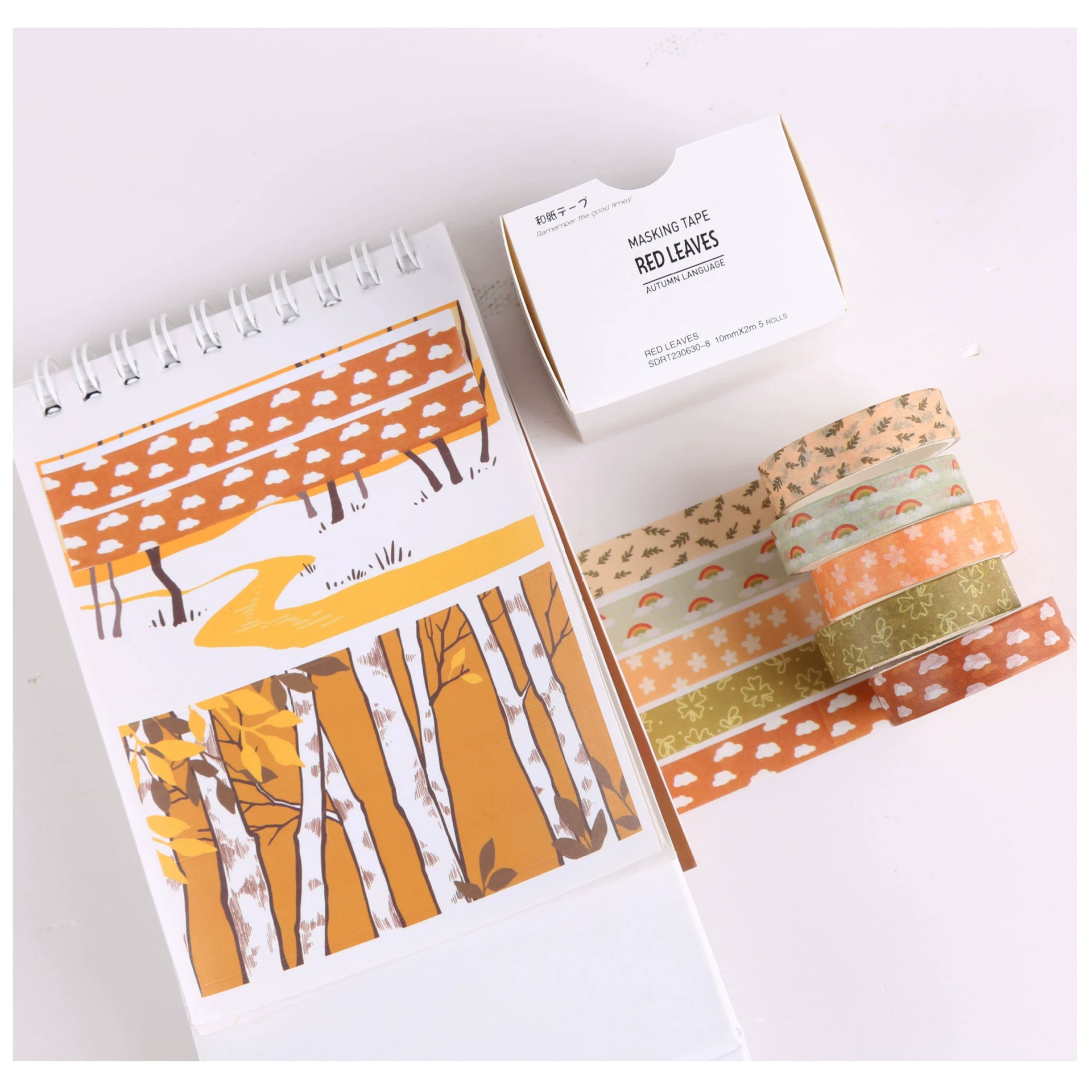 Washi tape set Mori Mori, 1 cm × 2 m 5‑rolls, retro decorative patterns