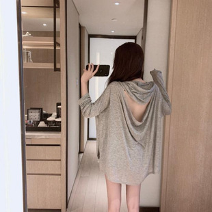 2025 New Summer Loose Slimming Shirt Tops for Women Hollow Sexy Backless Pullover Hooded Air-Conditioned Sun Shirt