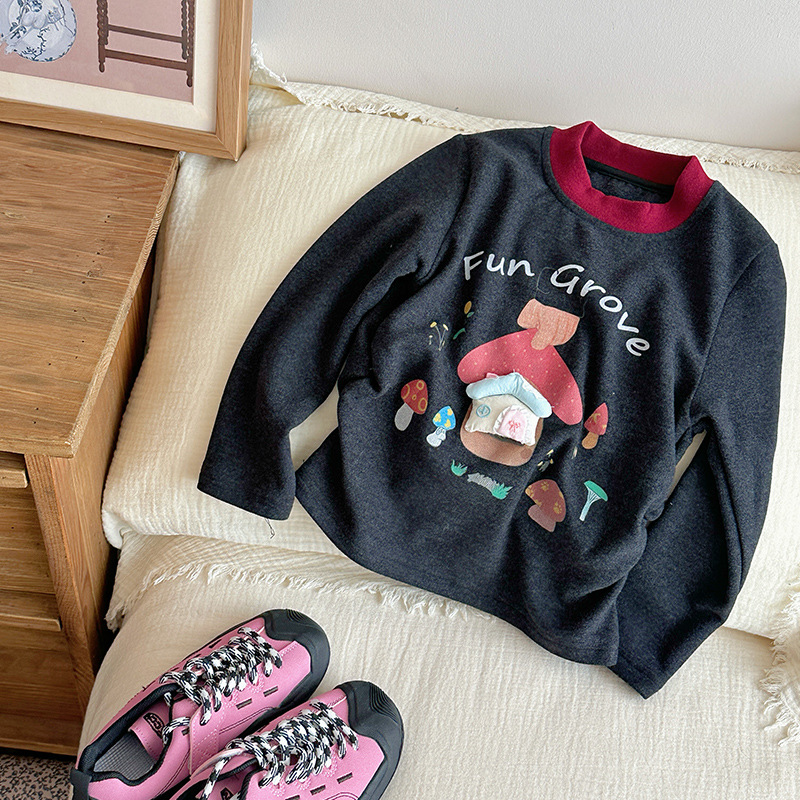 [al contado] niñas de ropa infantil 2025 nueva camisa t de manga larga de invierno para niños con chaqueta de terciopelo 320g engrosada