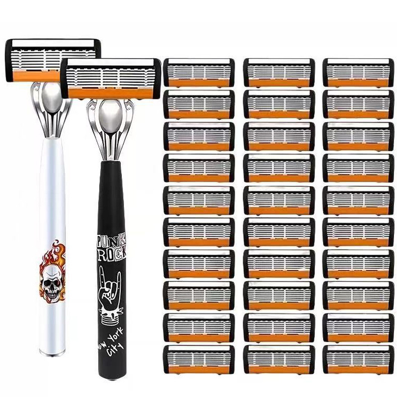 6-Layer Progressive Replaceable Blade Set Men's Manual Razor 6-Layer Orange Blade Shaving Razor 6-Layer Progressive Replaceable Blade Set Men's Manual Razor 6-Layer Orange Blade Shaving Razor