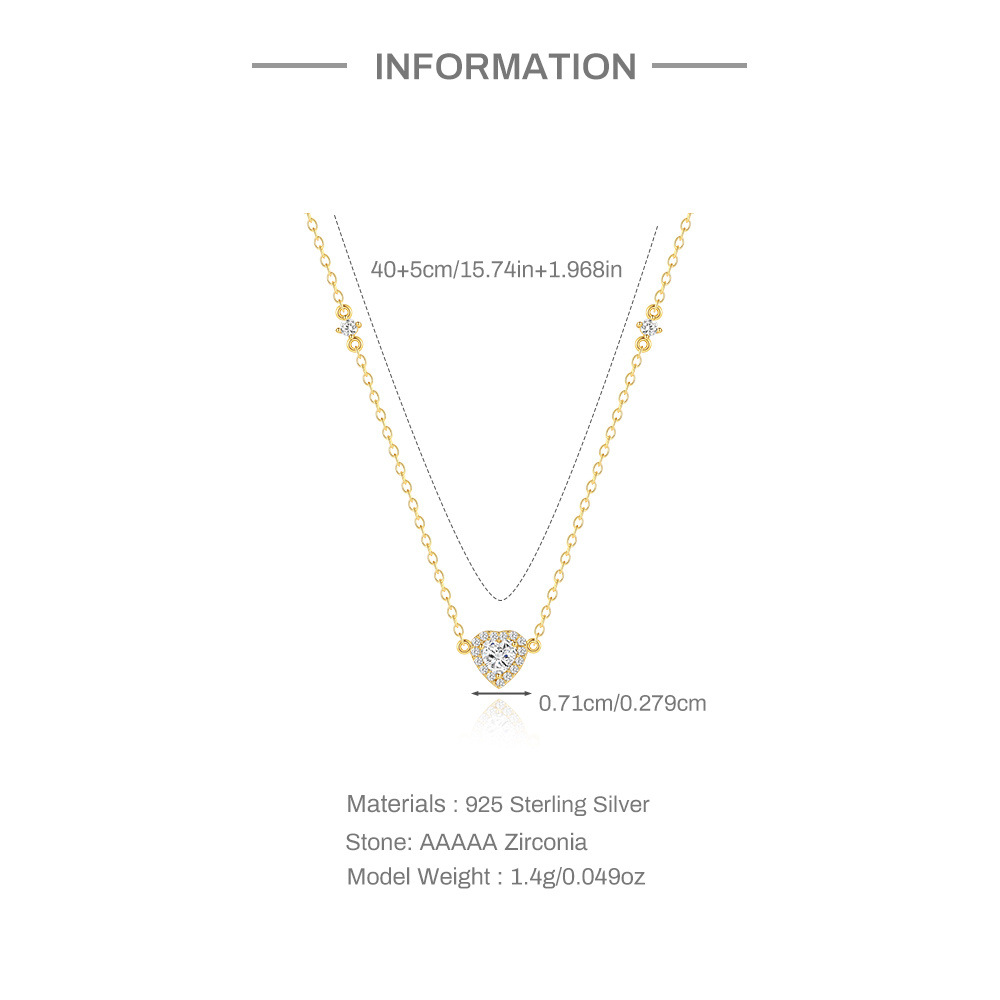 2g Weight 925 Sterling Silver Heart Shape Zircon 925 Sterling Silver Cable Chain Pendant Necklace
