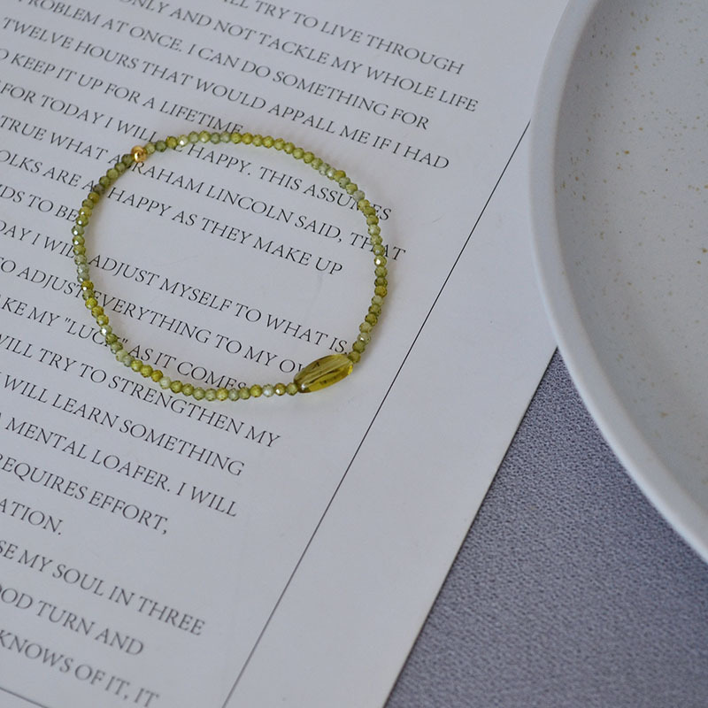 French Niche Design Summer Fresh Olive Green Shiny Zircon Beaded Wear Mix Simple Stretch Bracelet