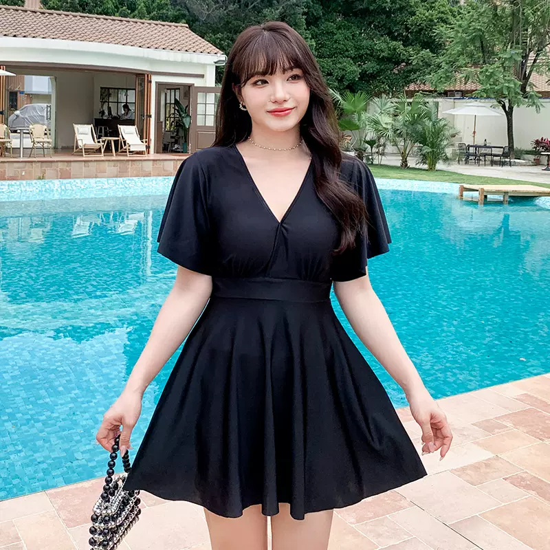 泳衣女保守连体平角遮肚显瘦妈妈泳衣中老年人大码宽松泡温泉泳衣