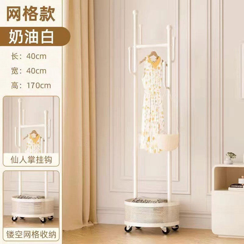 크림 화이트 40cm 후크 라운드 프레임 보관-유니버설 휠