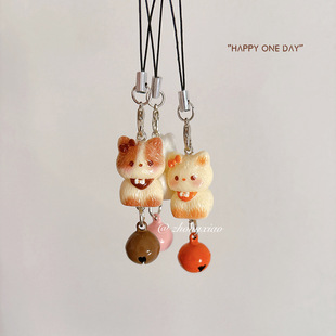 Cute Three-Dimensional Kitten Mobile Phone Chain Bell Pendant Girl Heart Bag Pendant Cartoon Mobile Phone Case Lanyard Hanging Chain