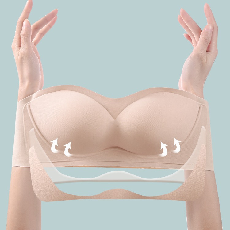 3961 Invisible Strapless Bra Non-Slip Push-Up Bustier Anti-Slip Underwire Bra for Summer Thin Cotton Camisole