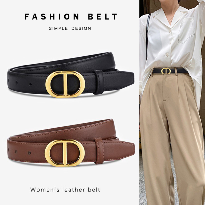 Best-Selling Women's Belt, Fashionable, Simple and Versatile, Women's Decorative Accessory, High-End Cowhide Leather Jeans Belt, Black