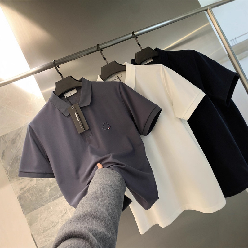 Designer Style! High Weight Twill Texture Soft and Delicate Wide Round Neck Short-Sleeved Casual T-Shirt Men's Polo Shirt