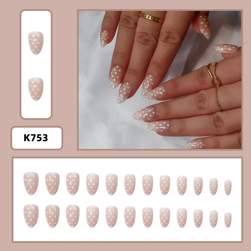 Small Almond-Shaped Nail Tips, White Polka Dot Nail Tips, Short Autumn Style Press-On Nails, Round Dot Fake Nails, Removable Small Almond-Shaped Nail Tips, White Polka Dot Nail Tips, Short Autumn Style Press-On Nails, Round Dot Fake Nails, Removable