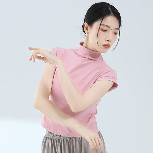 Modern dance practice clothes, high collar short-sleeved tops, dance clothes, classical dance fitness training clothes