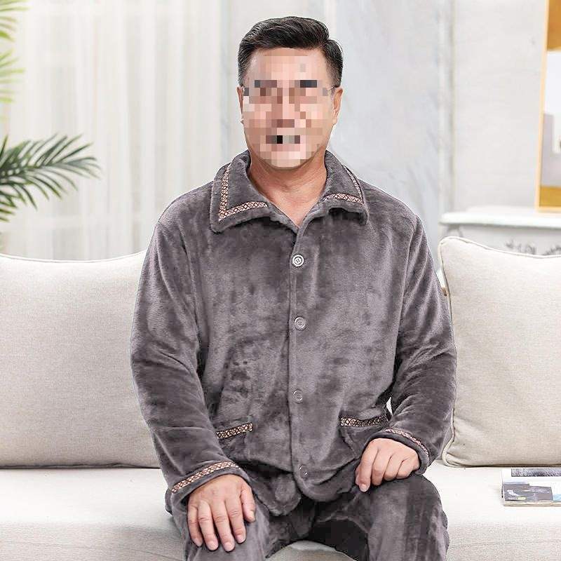 Hombres de mediana edad pijamas de terciopelo de coral otoño cuatro estaciones más terciopelo papá abuelo conjunto de ropa de franela para el hogar