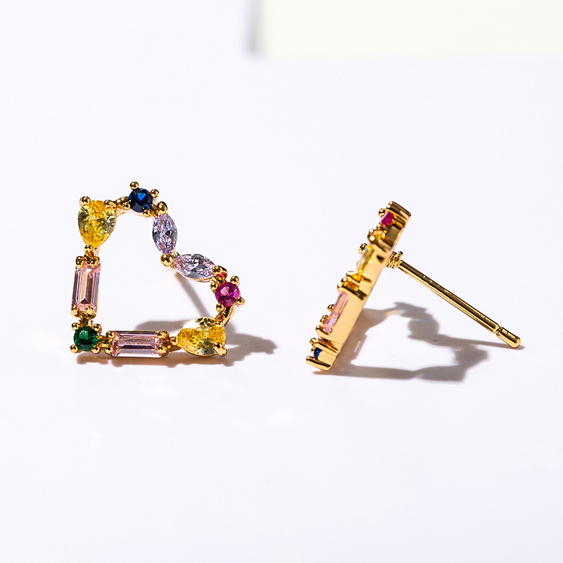Daily Occasion 1 Pair Simple Style Heart Shape Plating Copper Zircon Ear Studs