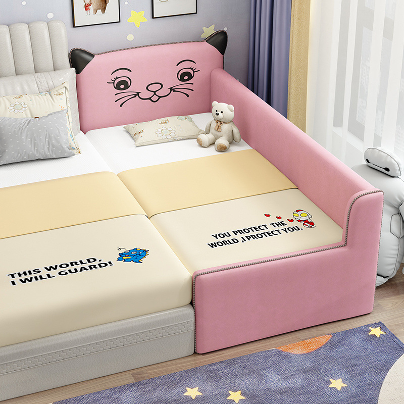 Cama ampliada para niños cama de empalme cama grande cama ampliada para bebés cama de empalme con barandilla de madera maciza cama de lado de la cama única cama cama para niños