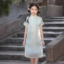 2026夏款薄款儿童旗袍连衣裙唐装洋气女童汉服刺绣古风旗袍裙子