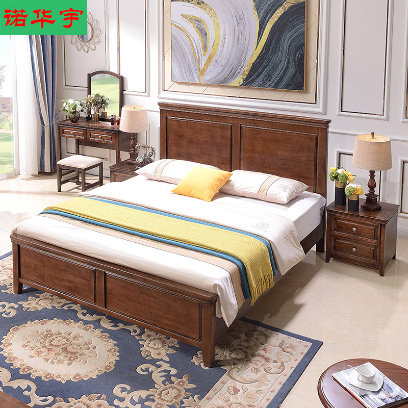 Retro Pastoral wind Simplicity American style Solid wood bed Bedroom Furniture 1.5 M bed 1.8 Master Bedroom Double bed