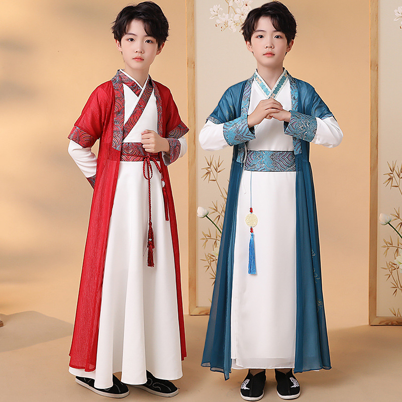 Hanfu boy Spring and Autumn ancient style handsome children's traditional costume New Year's Eve dress Chinese style kindergarten children's Confucianism clothing 2023 new version
