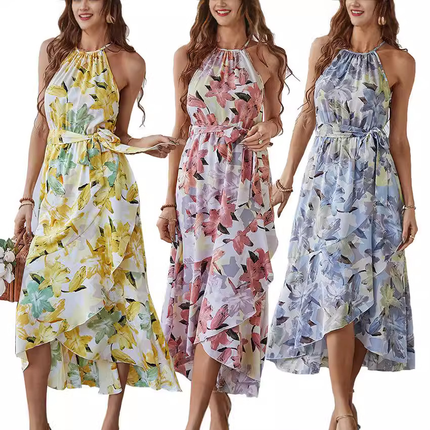 European And American Cross-border Fashion Printed Halter Neck Bohemian Style Dress, 2026 Summer Hot-selling Casual_ecoleips.com