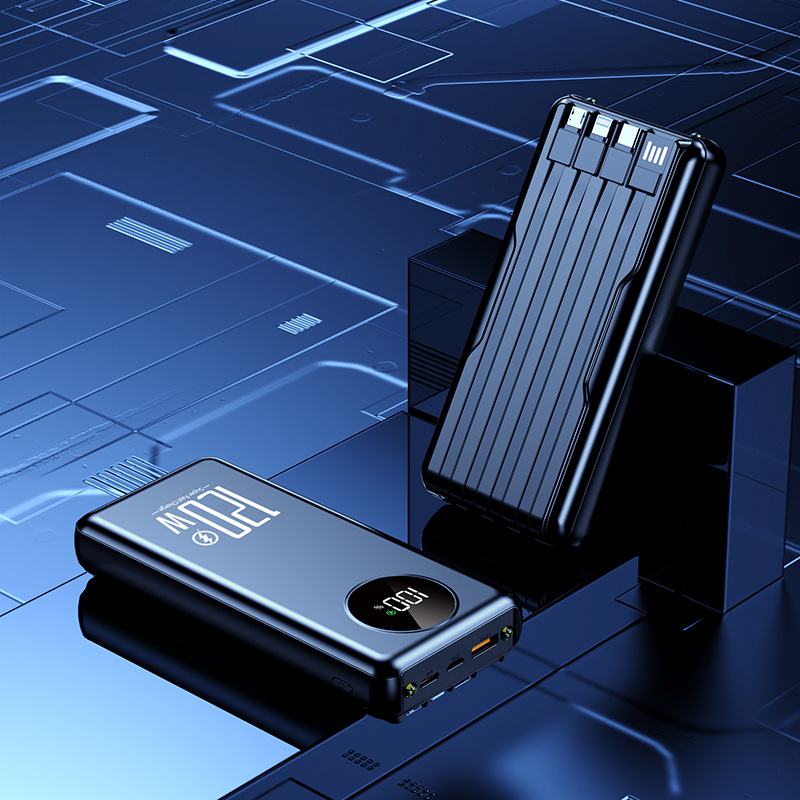 New Product Convenient Power Bank 20000 Mah with Built-in Cable Fast Charging Large Capacity Mobile Power Charging Treasure Wholesale