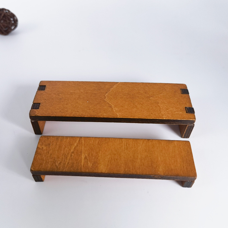 Zakka Japanese-Style Table and Chair Set Crafts Small Ornaments Doll Props Peach Wood Color Small Bench