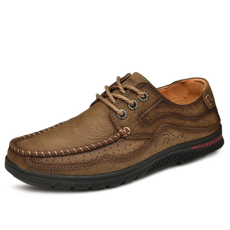 Zapatos de cuero para hombres 2025, nuevos zapatos de cuero transpirables de verano huecos de cuero para hombres, zapatos casuales de cuero de vaca de correa baja image 8